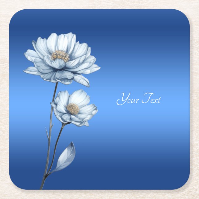 Flores de Aquarela Azul em Papel - Porta-copos (Frente)