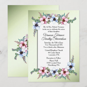 Flores De Aquarela Brilham Convite Para Casamento