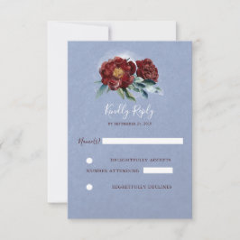 Flores de Aquarela Burgundy e Azul Casamento RSVP