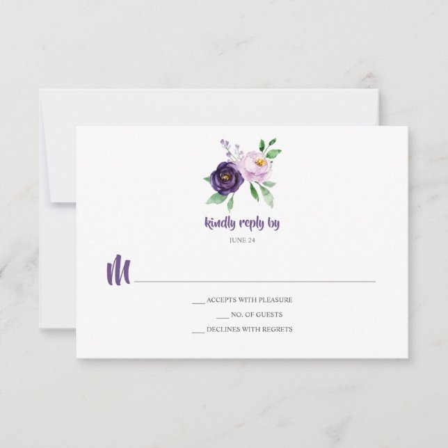 Flores de Aquarela com Lavanda RPTE Simples RSVP (Frente)