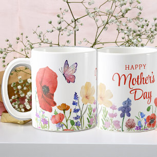 Flores de aquarela Dia de as mães caneca de café
