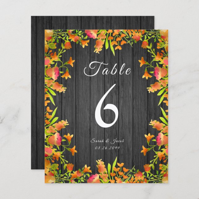 Flores de Aquarela do outono na Madeira Rústica (Frente/Verso)