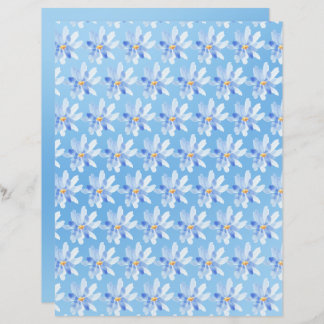Flores de Aquarela em Folha de Papel Azul