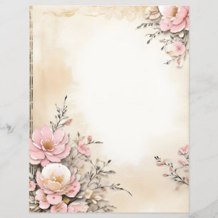 Flores de Aquarela em Papel Escrapbook Vintage