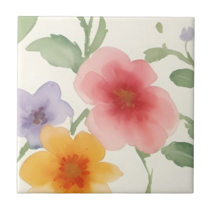 Flores de Aquarela Grande Impressão Floral em Bran