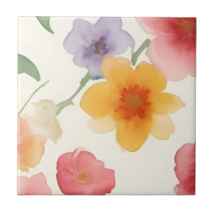 Flores de Aquarela Grande Impressão Floral em Bran