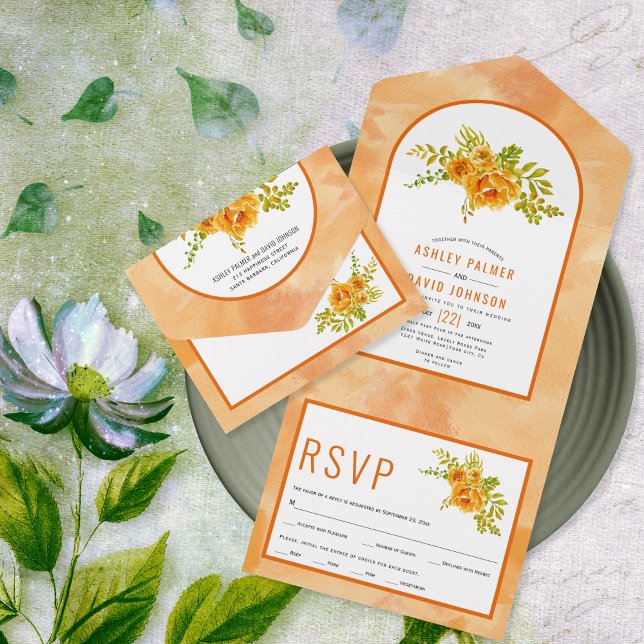 Flores de aquarela laranja e casamento floral de a (Criador carregado)