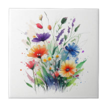 Flores de Aquarela Laranja Roxo Vermelho Azul