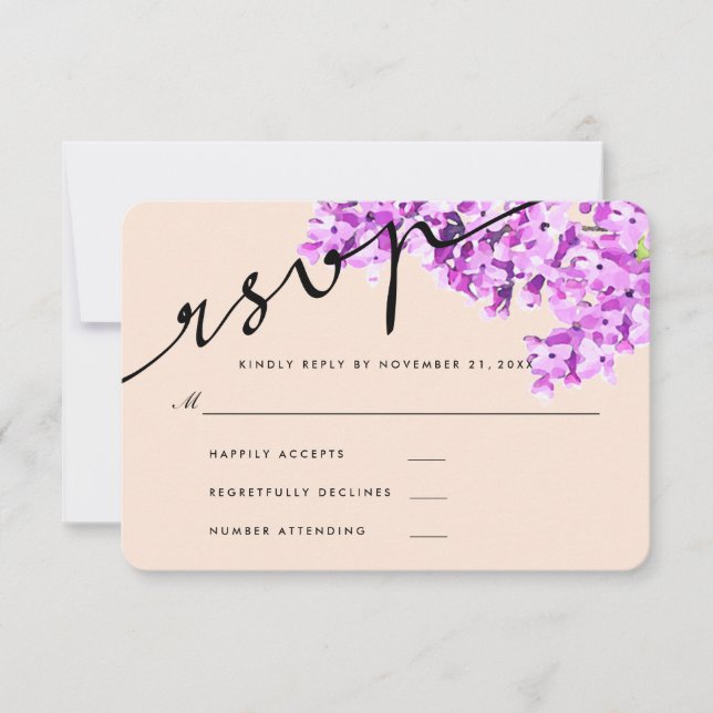 Flores de Aquarela lavanda Casamento RSVP Modern (Frente)