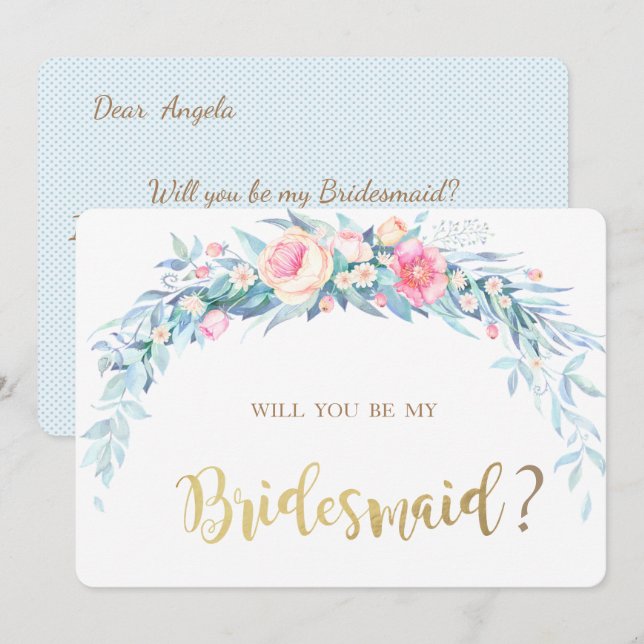 Flores de Aquarela Pontos Polka  Cartão de Damas d (Frente/Verso)