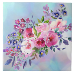 Flores de Aquarela Porta copos Azulejo cerâmico P