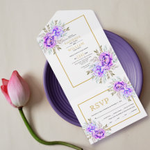 Flores de aquarela púrpura e deixa casamento de ou