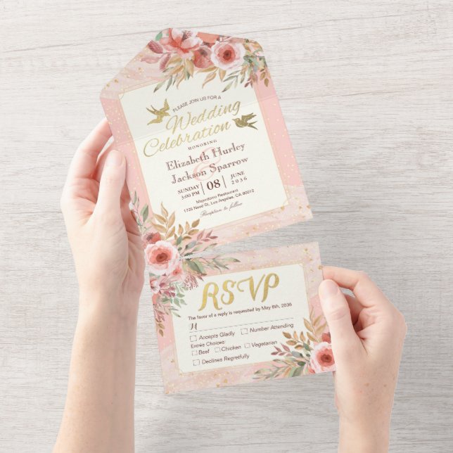Flores de Aquarela Rosa Dourada Confetti Casamento (Tearaway)