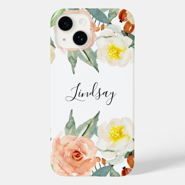 Flores De Aquarela Rosa Pêssego Com Nome (Verso)