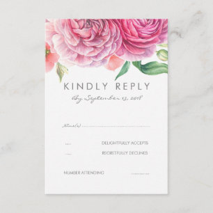 Flores de Aquarela Rosa, RSVP de Casamento Elegant