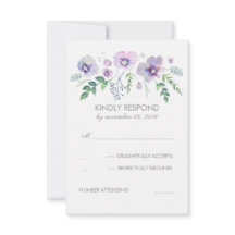 Flores de Aquarela Roxo Azul RSVP de Casamento