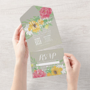 Flores de Aquarela RSVP de Casamento Glitter Verde