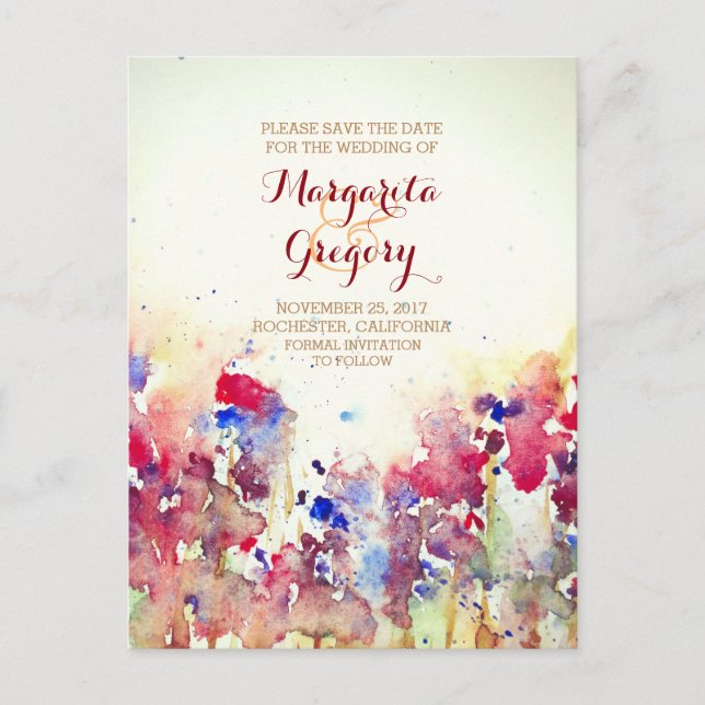 flores de aquarela salvam cartões postais datados (Frente)