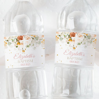 Flores de aquarelas e rótulos dourados de água rel