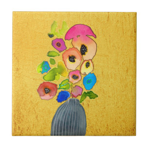 Flores de aquarelas florais em vaso