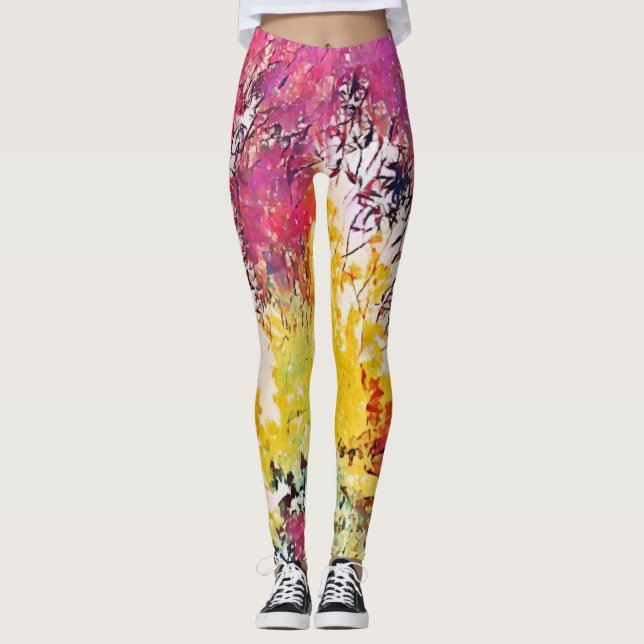 Flores de Árvores Artsy Estilos Florais Leggings (Frente)
