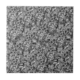 Flores de Azulejo Arte Abstrato Preto e Branco