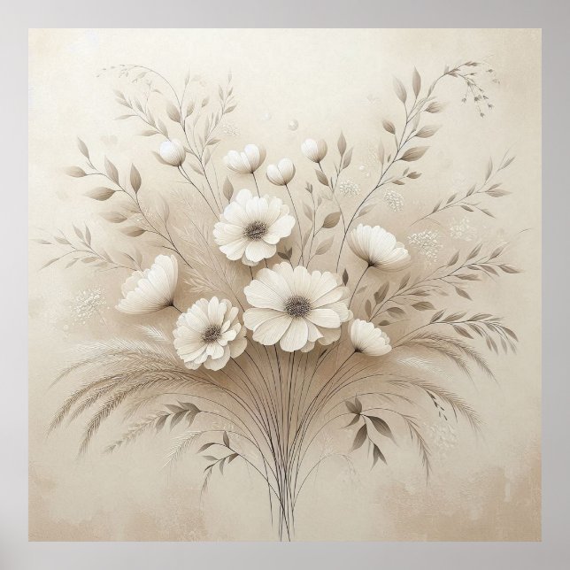 Flores de bege moderno 17 Poster (Frente)