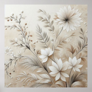 Flores de bege moderno 1 Poster