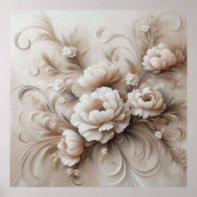 Flores de bege moderno 20 Poster (Frente)