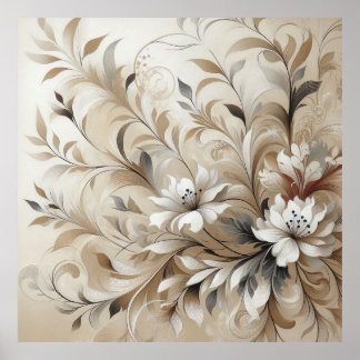 Flores de bege Moderno 4 Poster