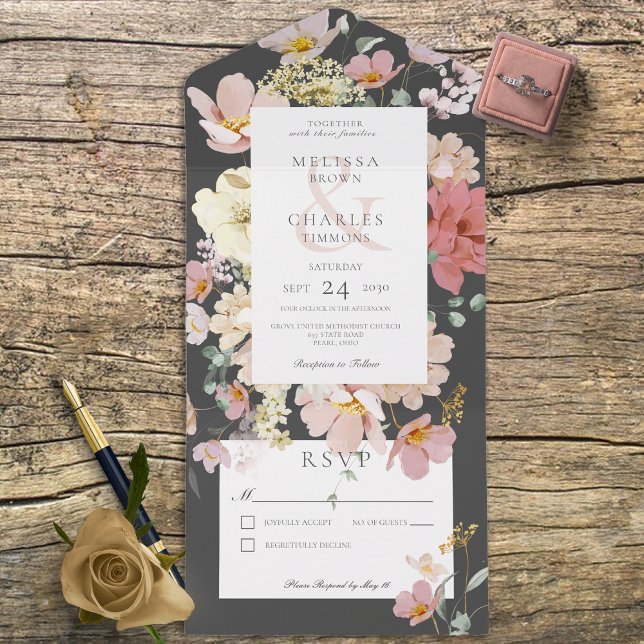 Flores de Boho Cor-de-Rosa Preto e Esbranquiçado S (Criador carregado)