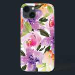 Flores de Boho de Pré-Colorida Moderna<br><div class="desc">Flores modernas de pré-papoilas aquáticas. Pêssego roxo e flores cor-de-rosa sobre fundo branco</div>