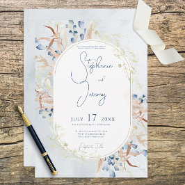 Flores de Boho Secas Azuis Convite De Casamento Az