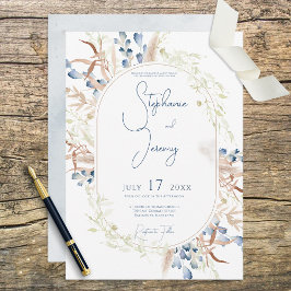 Flores de Boho Secas Azuis Convite para Casamento