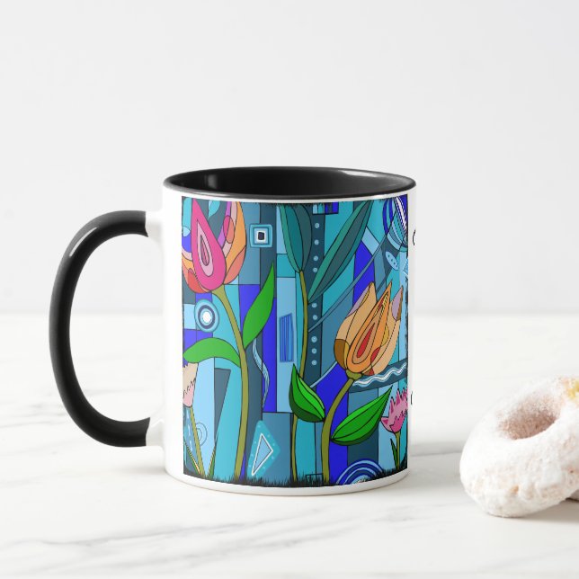 Flores de café de caneca do Dia da Mãe (Com Donut)