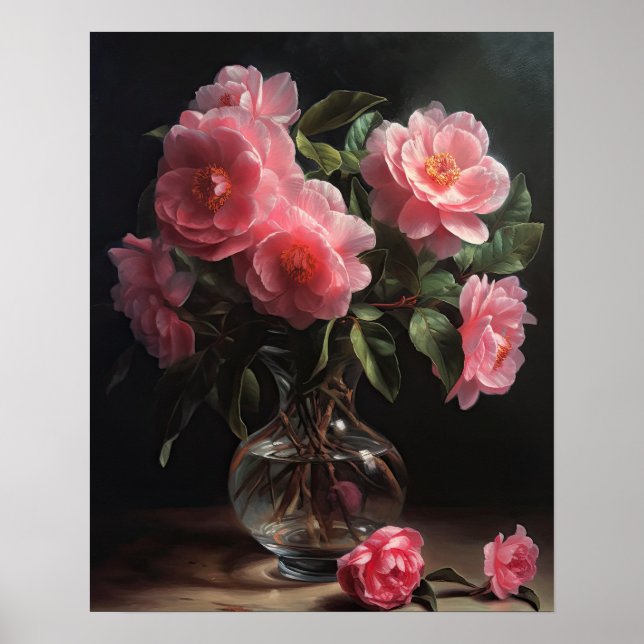 Flores de Camellia rosa Impressão (Frente)