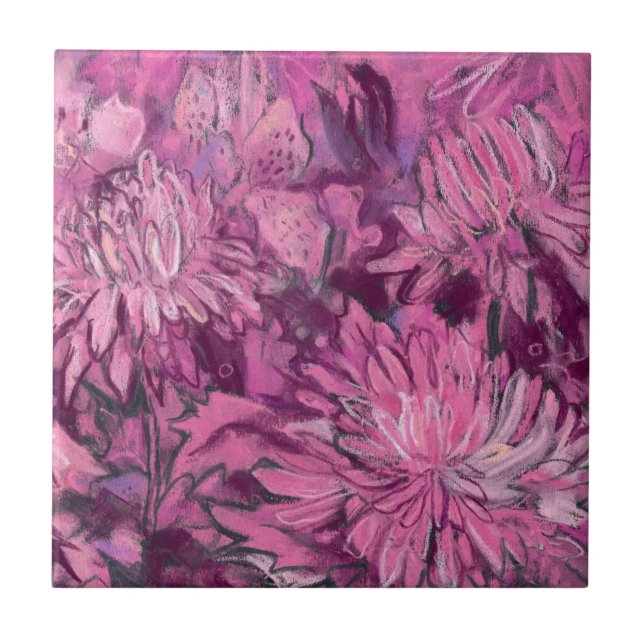 Flores De Chrysanthemum Pintura Floral Marrom Rosa (Frente)