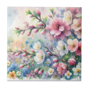 Flores de Chuva de Primavera Aquarela Cottagecore