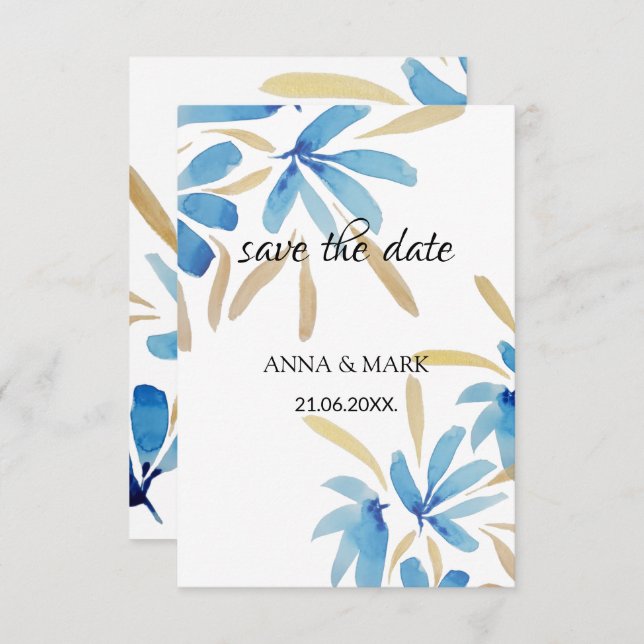 Flores De Cor De Água Azul E Dourada (Frente/Verso)