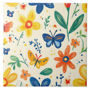 Flores de Crayon e Borboleta