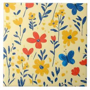 Flores de Crayon e Borboleta