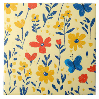 Flores de Crayon e Borboleta