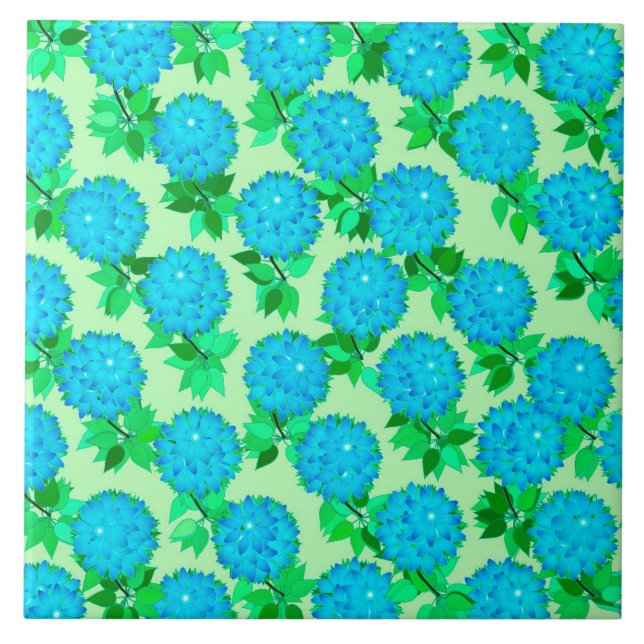 Flores de dália em azul turquesa e verde (Frente)