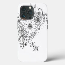 Flores de Dodle Pretas e Brancas Coloridas na Imag