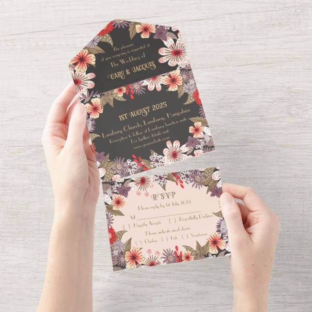 Flores de Fantasia - Convite de casamento tudo em  (Aba destacável)