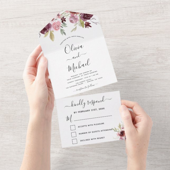 Flores de Flor Rosa Rosa de Casamento RSVP (Aba destacável)