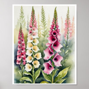 Flores de Foxglove Poster de cor de água artesanal