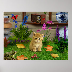 flores de gato flor gatinho sapo figura poster
