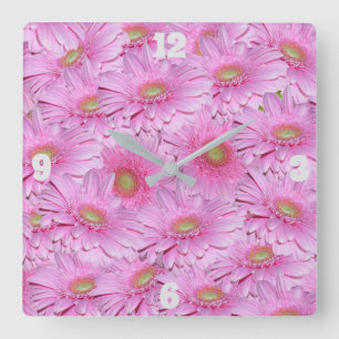 Flores de Gerbera Rosa, Relógio de Parede Quadrado