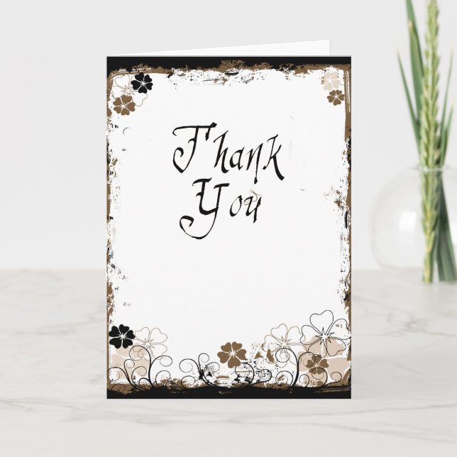 Flores De Grelha Cartões de agradecimentos Sepia B (Frente)